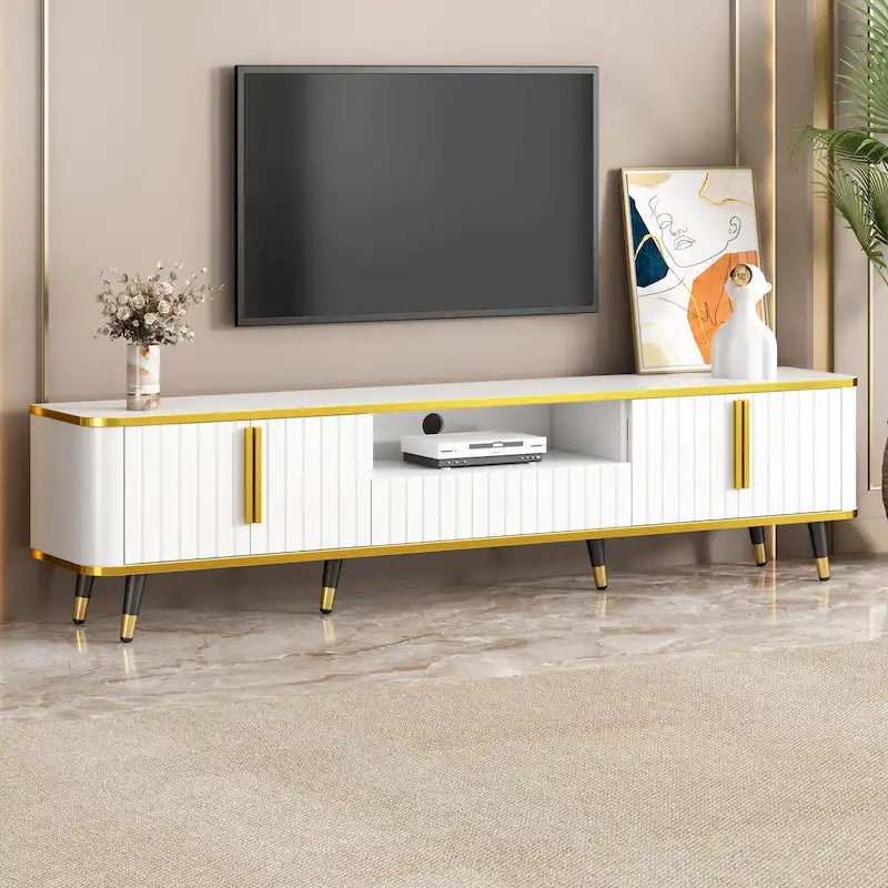 Meuble TV minimaliste de luxe avec rangement et accents dorés - 13,90 x 78,80 x 19,00