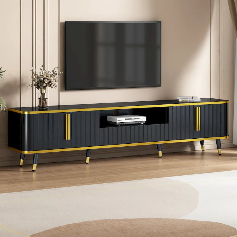 Meuble TV minimaliste de luxe avec rangement et accents dorés - 13,90 x 78,80 x 19,00