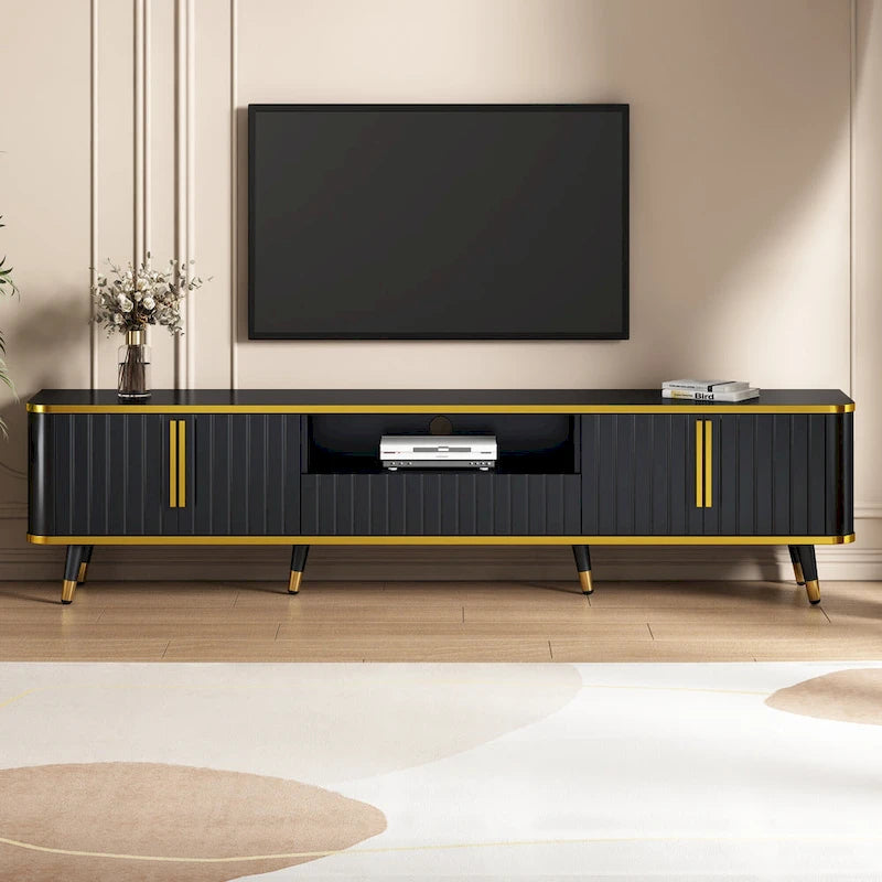 Meuble TV minimaliste de luxe avec rangement et accents dorés - 13,90 x 78,80 x 19,00
