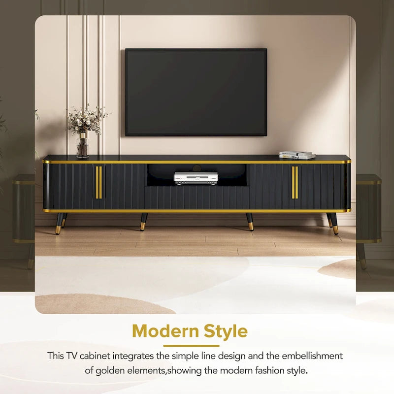 Meuble TV minimaliste de luxe avec rangement et accents dorés - 13,90 x 78,80 x 19,00