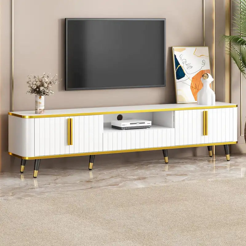 Meuble TV minimaliste de luxe avec rangement et accents dorés - 13,90 x 78,80 x 19,00