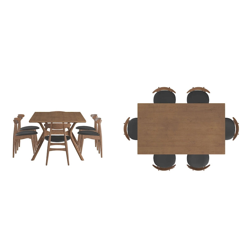 Ensemble de salle à manger rectangulaire Sylvestria, finition noyer, style milieu du siècle