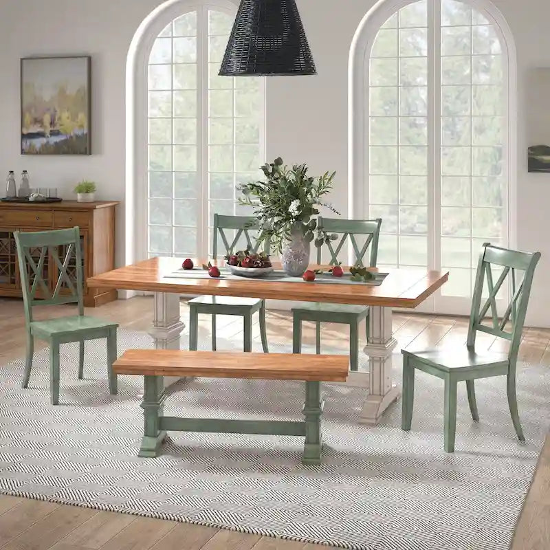 Ensemble de salle à manger rectangulaire Ronda 78.7 avec plateau en bois massif et chaises à dossier en X