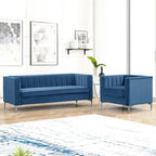Ensemble canapé et fauteuil Morden Fort Modern 2 pièces en velours gris hollandais, pieds en fer