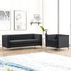 Ensemble canapé et fauteuil Morden Fort Modern 2 pièces en velours gris hollandais, pieds en fer