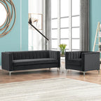 Ensemble canapé et fauteuil Morden Fort Modern 2 pièces en velours gris hollandais, pieds en fer