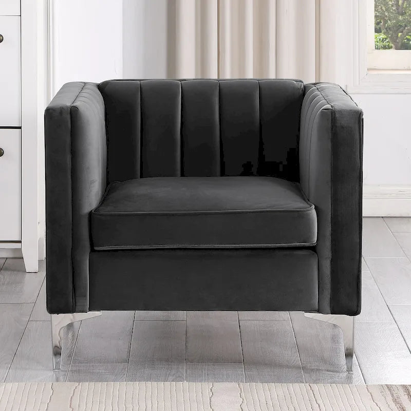 Ensemble canapé et fauteuil Morden Fort Modern 2 pièces en velours gris hollandais, pieds en fer