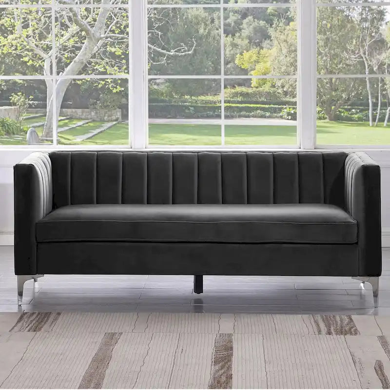 Ensemble canapé et fauteuil Morden Fort Modern 2 pièces en velours gris hollandais, pieds en fer