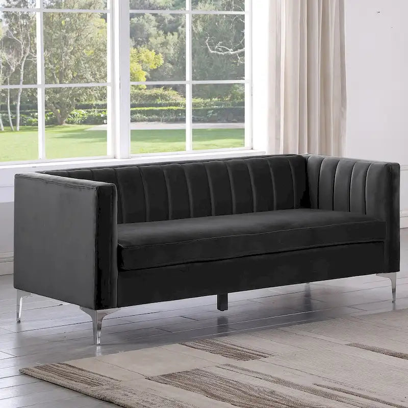 Ensemble canapé et fauteuil Morden Fort Modern 2 pièces en velours gris hollandais, pieds en fer