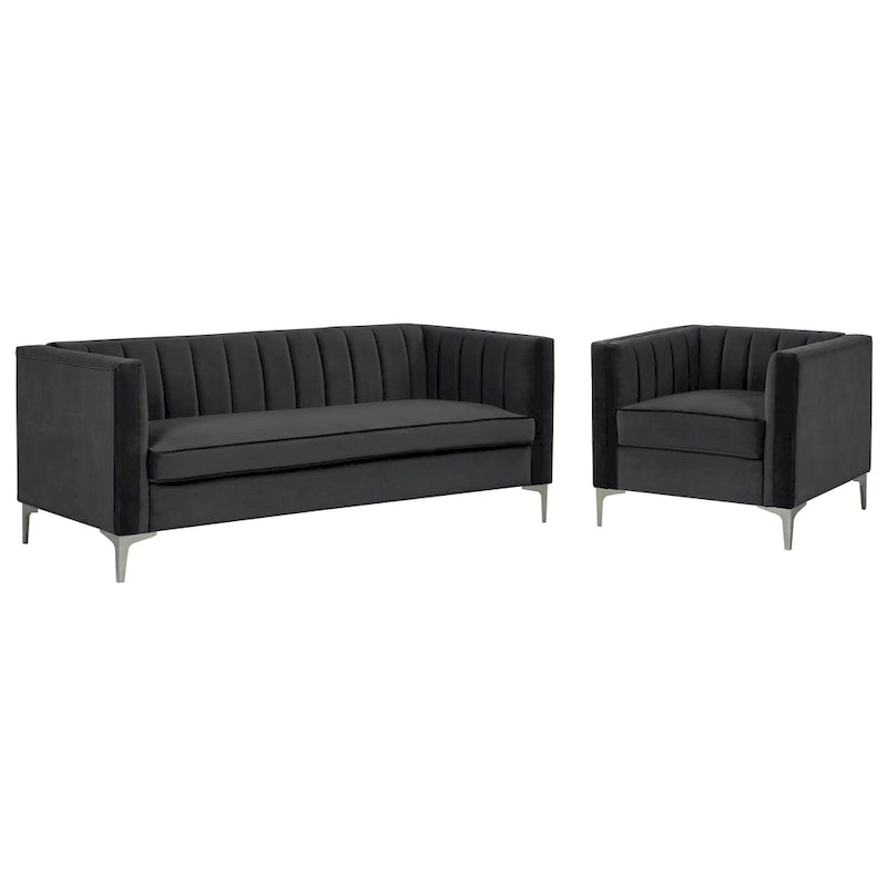 Ensemble canapé et fauteuil Morden Fort Modern 2 pièces en velours gris hollandais, pieds en fer