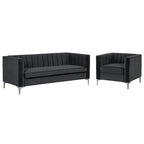 Ensemble canapé et fauteuil Morden Fort Modern 2 pièces en velours gris hollandais, pieds en fer