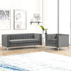 Ensemble canapé et fauteuil Morden Fort Modern 2 pièces en velours gris hollandais, pieds en fer