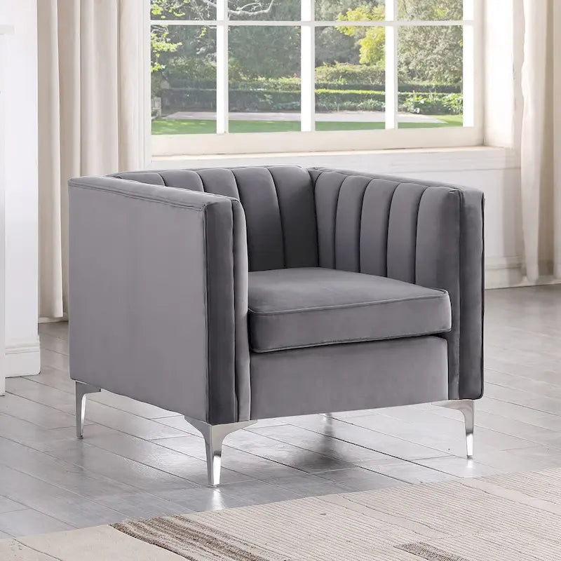 Ensemble canapé et fauteuil Morden Fort Modern 2 pièces en velours gris hollandais, pieds en fer