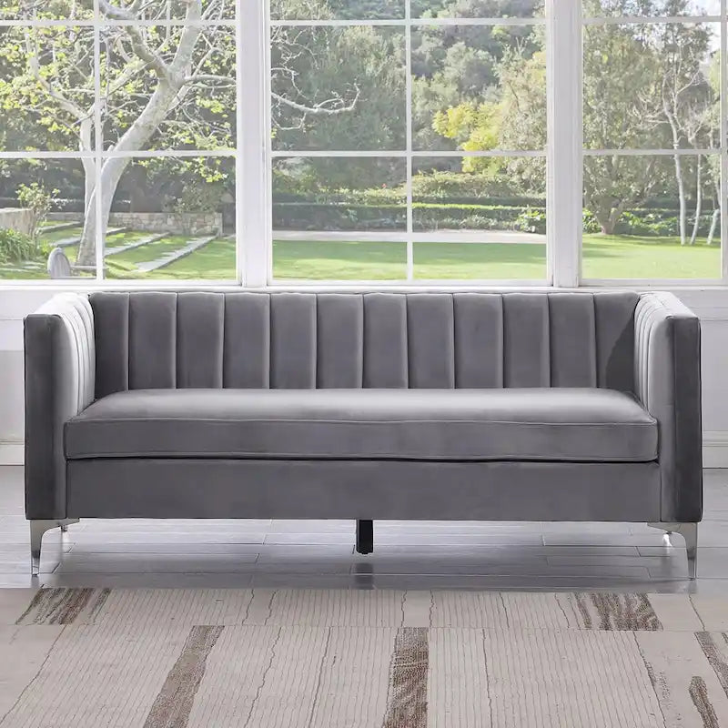 Ensemble canapé et fauteuil Morden Fort Modern 2 pièces en velours gris hollandais, pieds en fer
