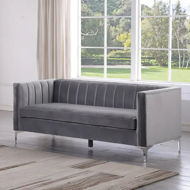 Ensemble canapé et fauteuil Morden Fort Modern 2 pièces en velours gris hollandais, pieds en fer