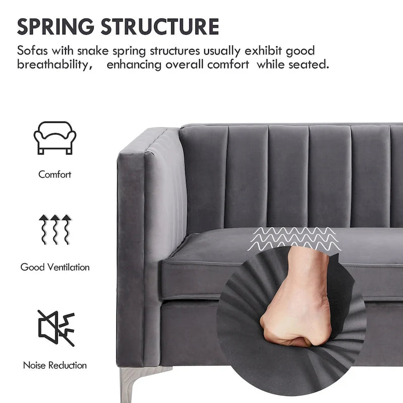 Ensemble canapé et fauteuil Morden Fort Modern 2 pièces en velours gris hollandais, pieds en fer