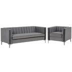 Ensemble canapé et fauteuil Morden Fort Modern 2 pièces en velours gris hollandais, pieds en fer