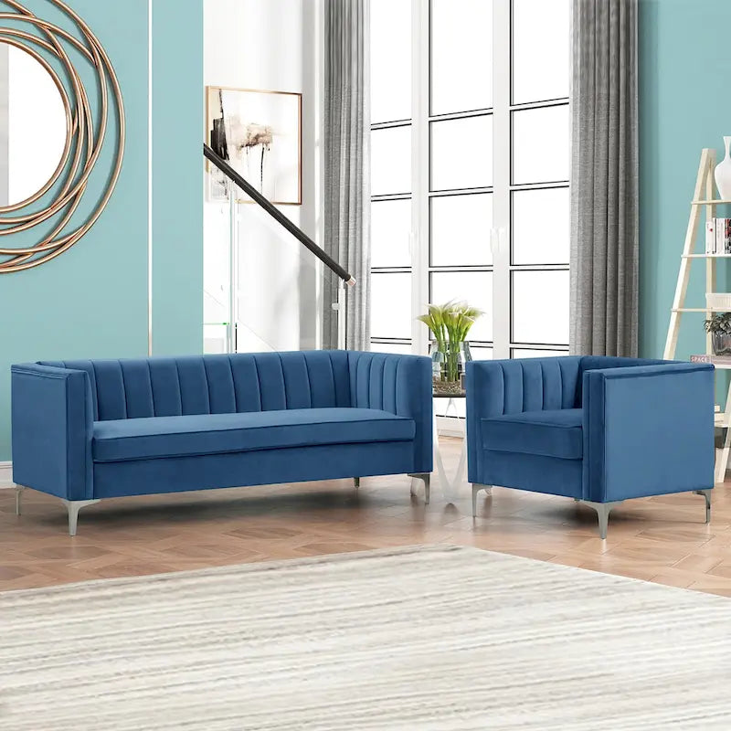 Ensemble canapé et fauteuil Morden Fort Modern 2 pièces en velours gris hollandais, pieds en fer