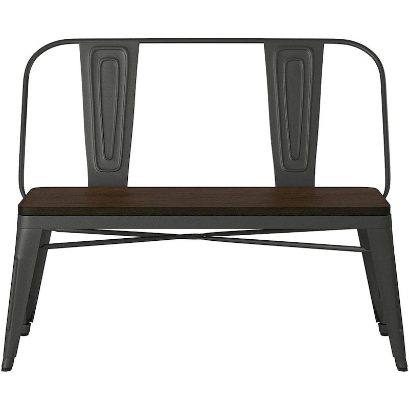 Metal Wood Top Dining Bench, Gunmetal
