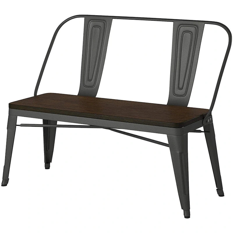 Banc de salle à manger en métal et bois, couleur canon de fusil