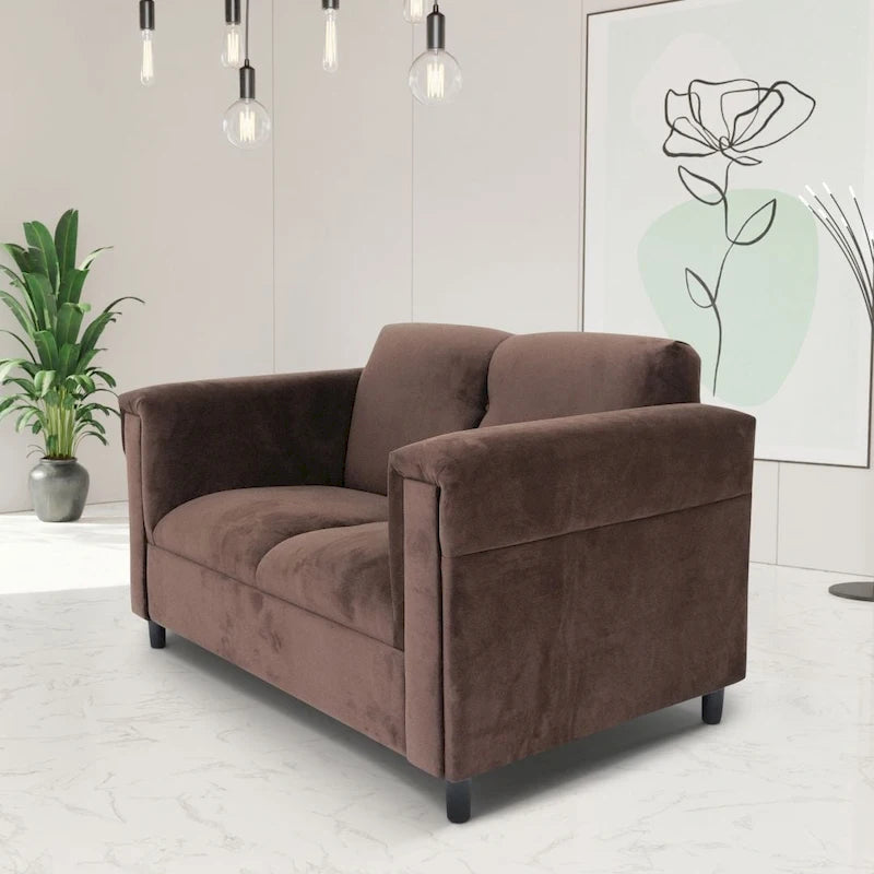 Canapé deux places Coast to Coast Sofas, style moderne du milieu du siècle, structure en bois massif, revêtement en tissu