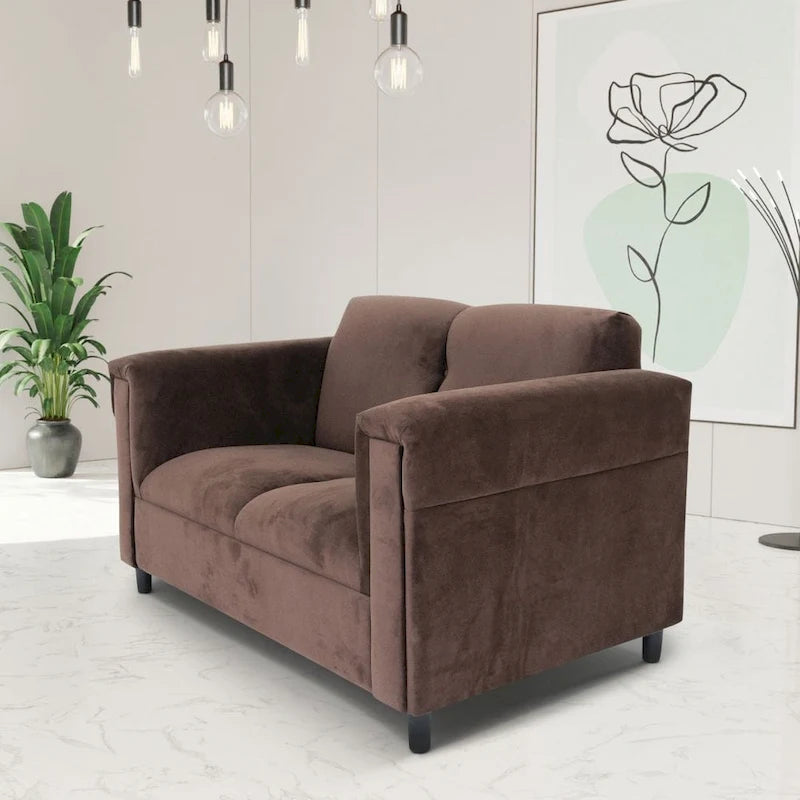 Canapé deux places Coast to Coast Sofas, style moderne du milieu du siècle, structure en bois massif, revêtement en tissu