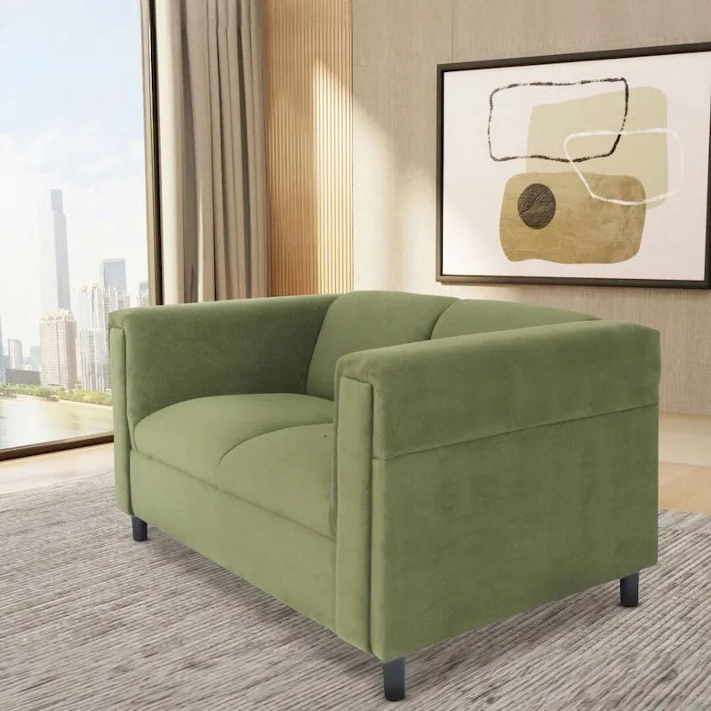 Canapé deux places Coast to Coast Sofas, style moderne du milieu du siècle, structure en bois massif, revêtement en tissu