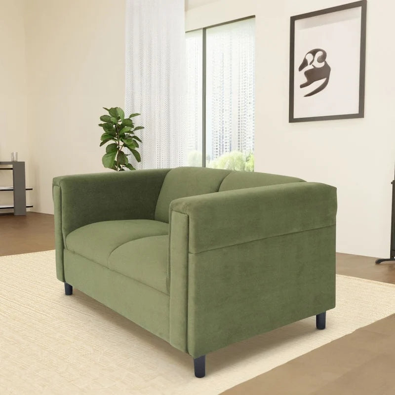 Canapé deux places Coast to Coast Sofas, style moderne du milieu du siècle, structure en bois massif, revêtement en tissu