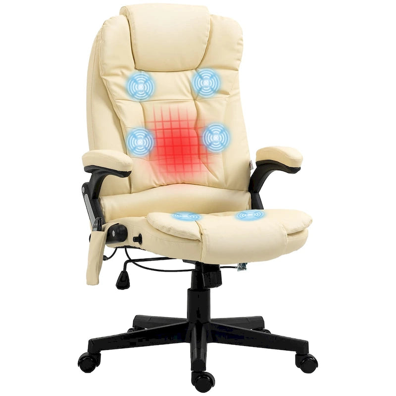 Fauteuil de bureau massant à dossier haut HOMCOM avec 6 points de vibration, beige