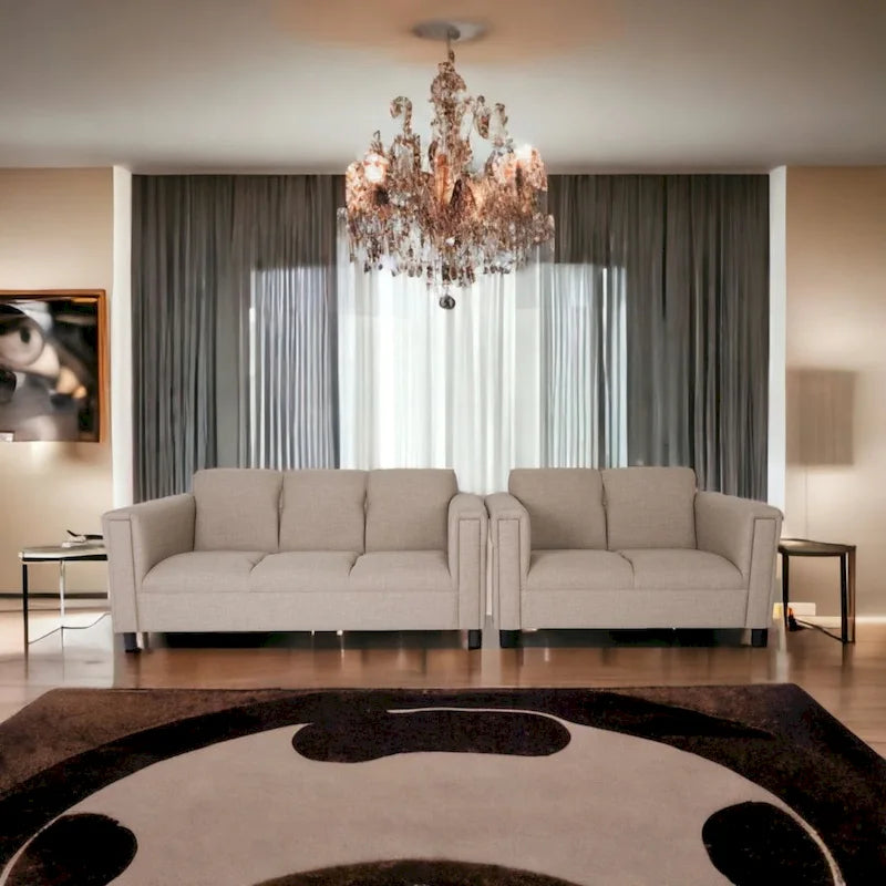 Canapé deux places et canapé Coast to Coast Sofas style moderne du milieu du siècle, revêtement en polyester et nylon, structure en bois massif.