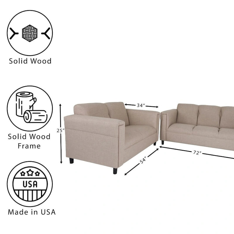 Canapé deux places et canapé Coast to Coast Sofas style moderne du milieu du siècle, revêtement en polyester et nylon, structure en bois massif.