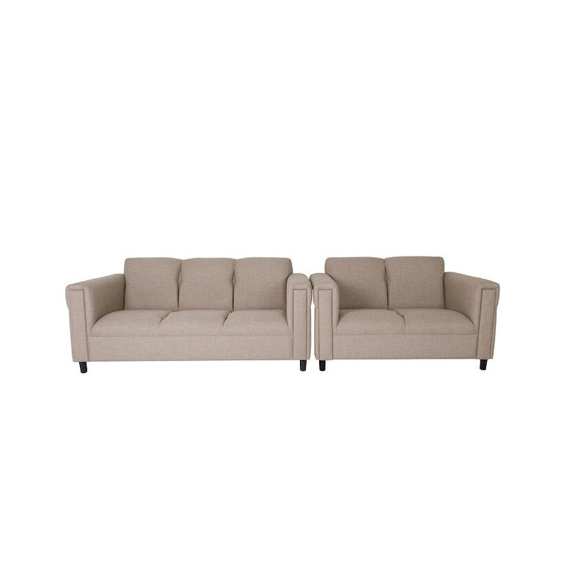 Canapé deux places et canapé Coast to Coast Sofas style moderne du milieu du siècle, revêtement en polyester et nylon, structure en bois massif.