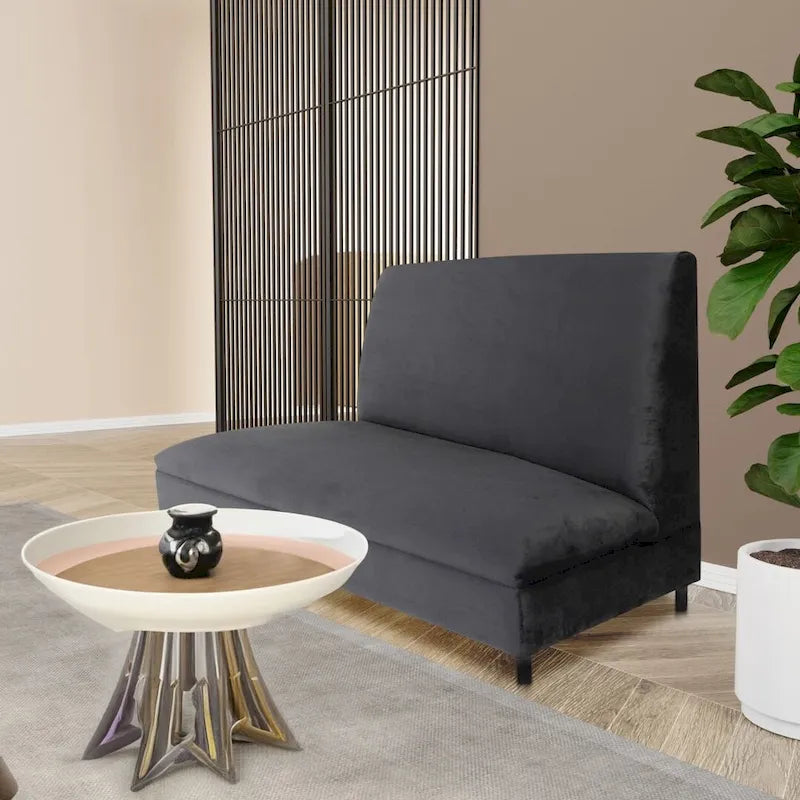 Canapés Coast to Coast, style moderne du milieu du siècle, banquette rembourrée en velours avec structure en bois massif