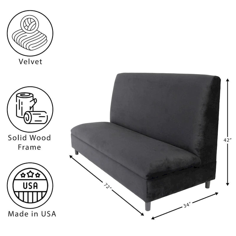 Canapés Coast to Coast, style moderne du milieu du siècle, banquette rembourrée en velours avec structure en bois massif