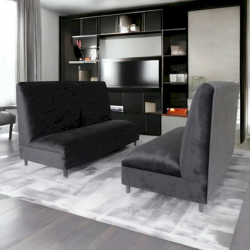 Canapés Coast to Coast, style moderne du milieu du siècle, banquette rembourrée en velours avec structure en bois massif