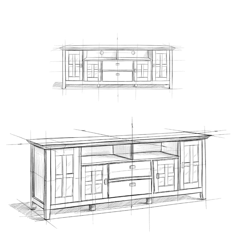 Meuble TV WYNDENHALL Stratford en bois massif, 72 pouces de large, pour téléviseurs jusqu'à 80 pouces.