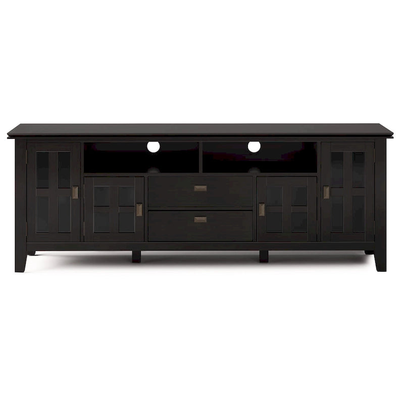 Meuble TV WYNDENHALL Stratford en bois massif, 72 pouces de large, pour téléviseurs jusqu'à 80 pouces.