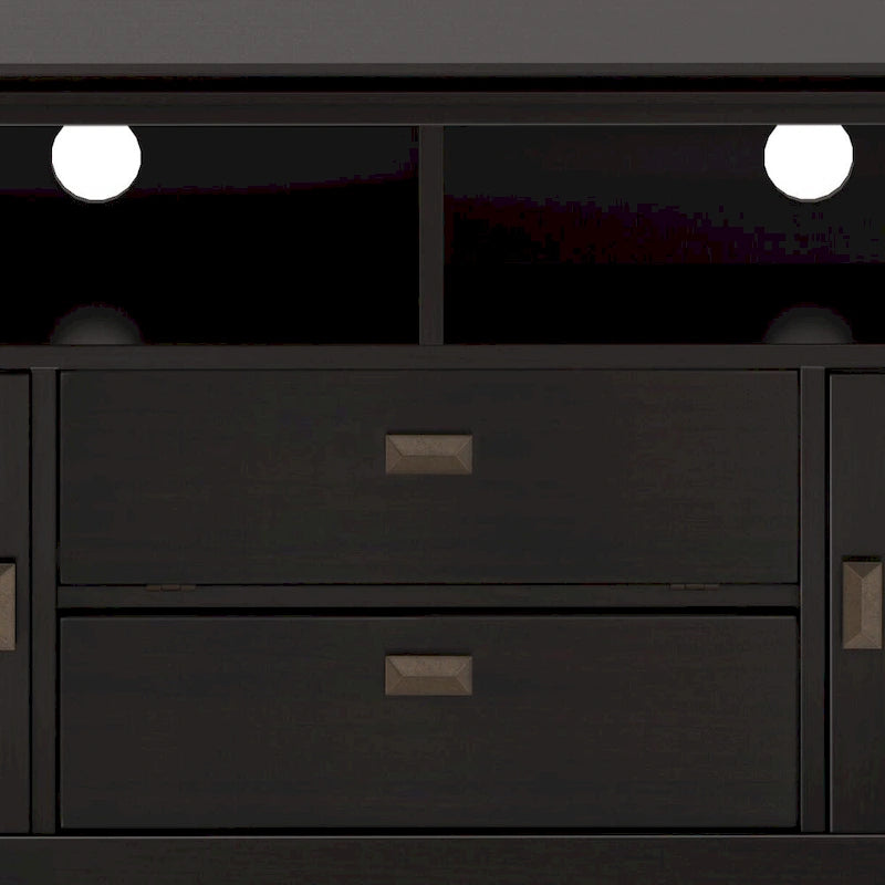 Meuble TV WYNDENHALL Stratford en bois massif, 72 pouces de large, pour téléviseurs jusqu'à 80 pouces.