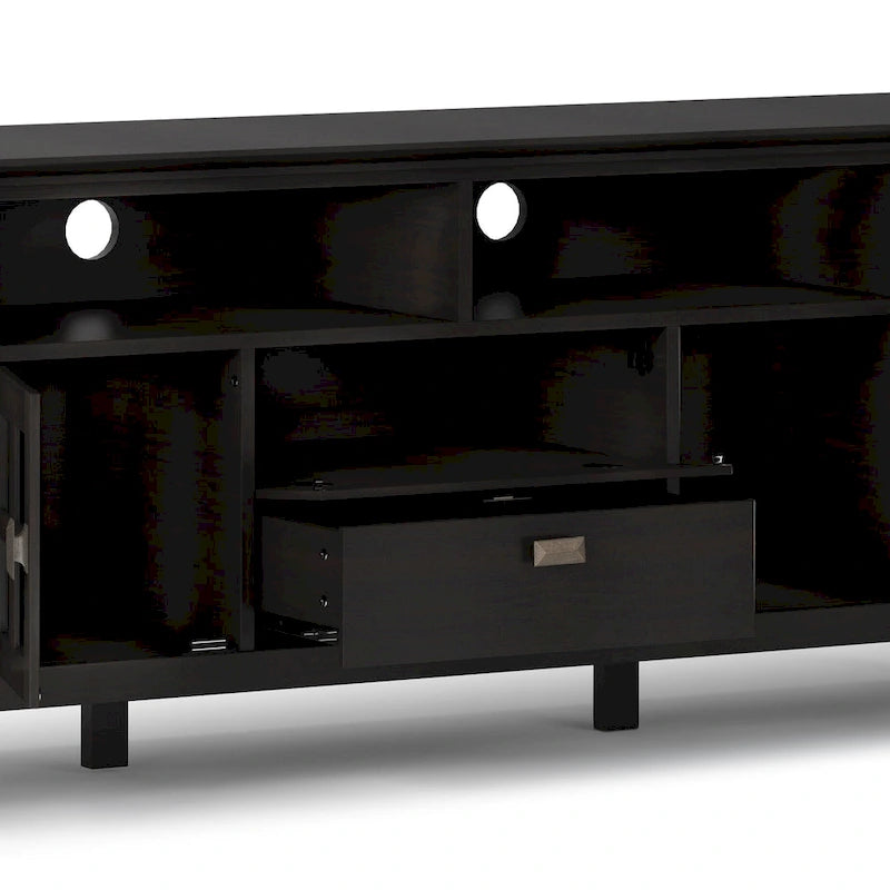 Meuble TV WYNDENHALL Stratford en bois massif, 72 pouces de large, pour téléviseurs jusqu'à 80 pouces.