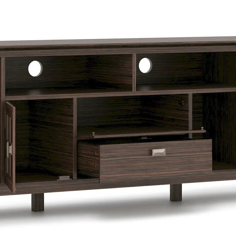 Meuble TV WYNDENHALL Stratford en bois massif, 72 pouces de large, pour téléviseurs jusqu'à 80 pouces.