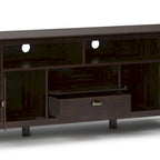 Meuble TV WYNDENHALL Stratford en bois massif, 72 pouces de large, pour téléviseurs jusqu'à 80 pouces.