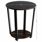 Table d'appoint ronde à 2 niveaux avec étagère de rangement et structure en métal