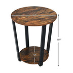 Table d'appoint ronde à 2 niveaux avec étagère de rangement et structure en métal