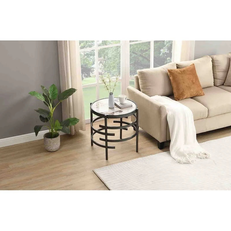 Table d'appoint ronde Grondin 20.67 avec plateau en pierre frittée et structure en métal, table d'appoint de style moderne avec pieds antidérapants