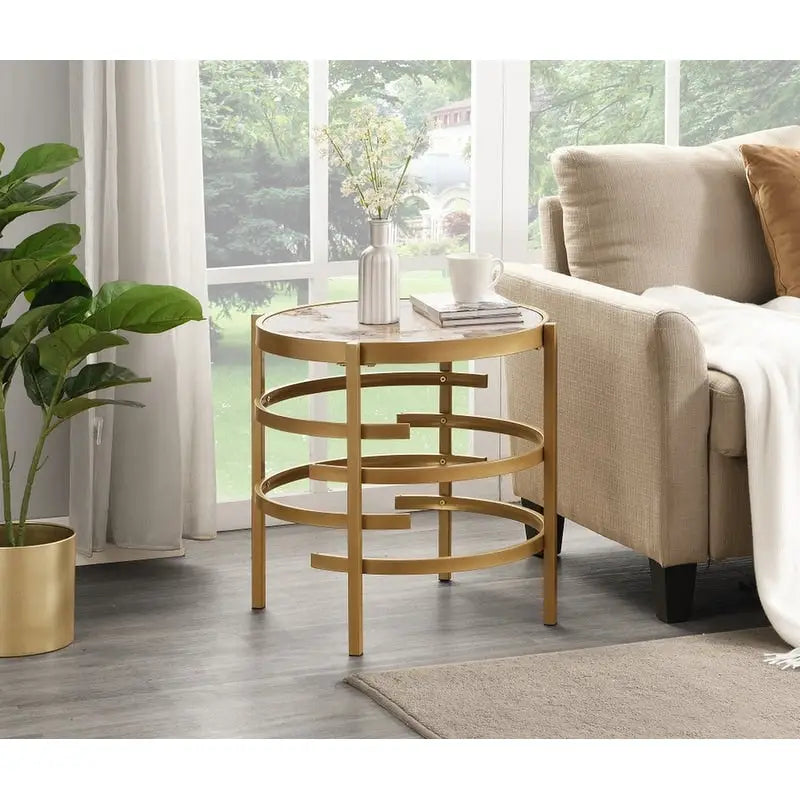 Table d'appoint ronde Grondin 20.67 avec plateau en pierre frittée et structure en métal, table d'appoint de style moderne avec pieds antidérapants