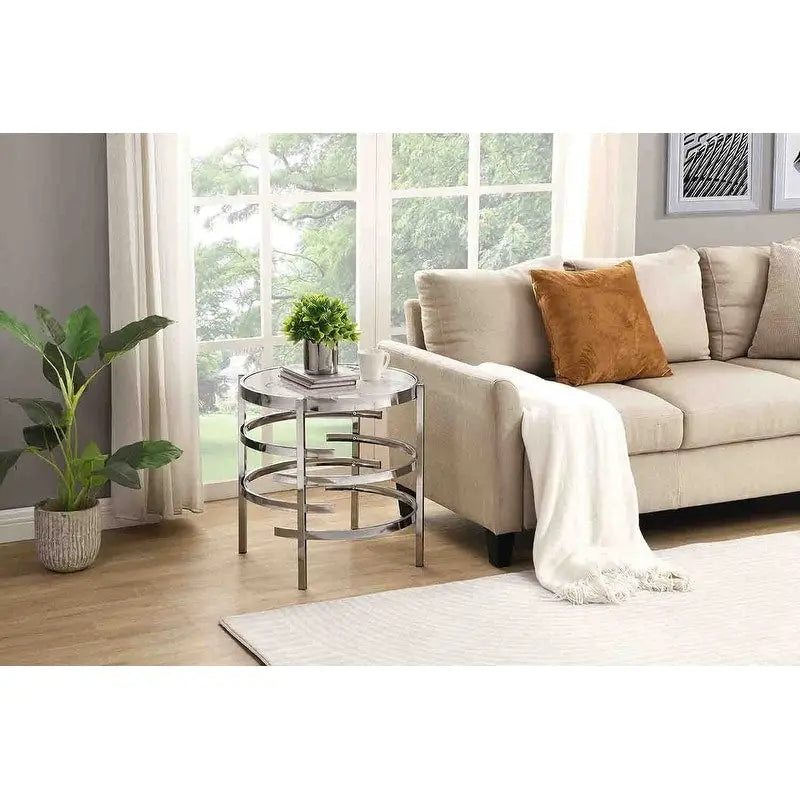 Table d'appoint ronde Grondin 20.67 avec plateau en pierre frittée et structure en métal, table d'appoint de style moderne avec pieds antidérapants