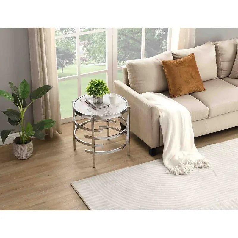 Table d'appoint ronde Grondin 20.67 avec plateau en pierre frittée et structure en métal, table d'appoint de style moderne avec pieds antidérapants