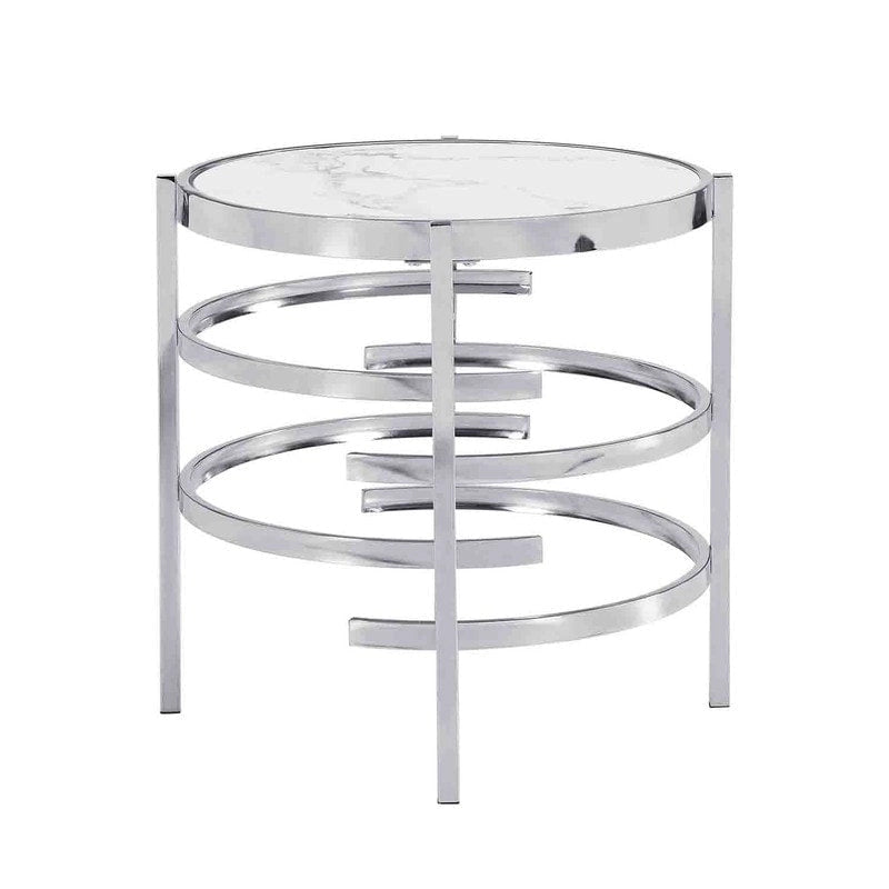 Table d'appoint ronde Grondin 20.67 avec plateau en pierre frittée et structure en métal, table d'appoint de style moderne avec pieds antidérapants