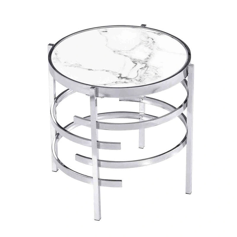 Table d'appoint ronde Grondin 20.67 avec plateau en pierre frittée et structure en métal, table d'appoint de style moderne avec pieds antidérapants