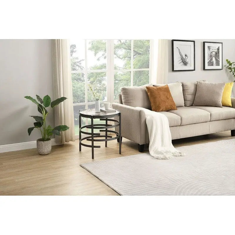 Table d'appoint ronde Grondin 20.67 avec plateau en pierre frittée et structure en métal, table d'appoint de style moderne avec pieds antidérapants